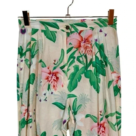Vintage Liberty House of Hawaii Hawaiian Floral Wide Leg Pleated Cotton Pants - Picture 3 of 9